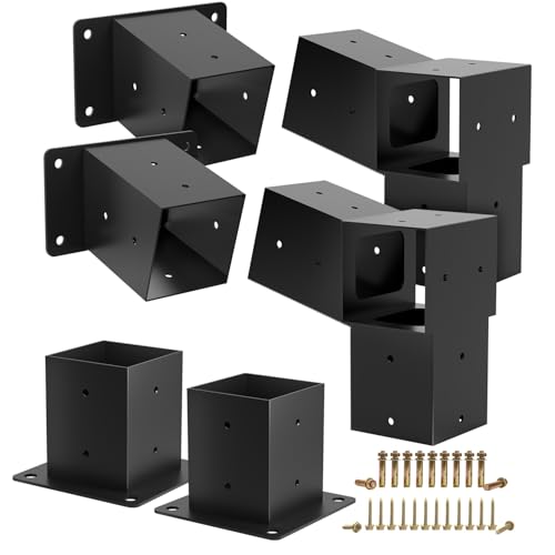 15° Pergola Brackets, 2 Pack Slanted Roof Woodworks Pergola Kit for 4x4'' - size: 2P 15° 3-Way Bracket +2P 15° Base +2P Base