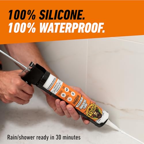 Gorilla 100% Silicone Waterproof Caulk, All-Purpose, White, 10 oz Cartridge - color: White, size: 10oz