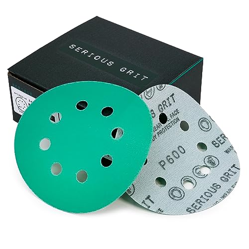 Serious Grit - 5-Inch 8-Hole P600 Grit Sanding Discs - 50 Pack Box - size: 600 Grit