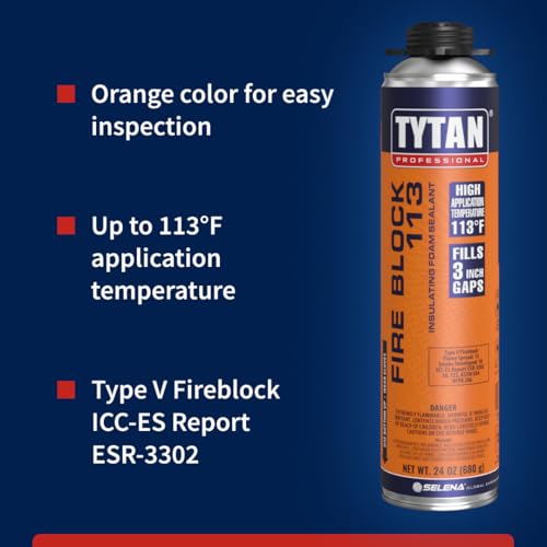 Fire Block 113 Orange Fire Blocking Foam Sealant – 24 oz Gun-Grade Polyurethane Foam for Gaps, Cracks, Walls, Joints, Electrical Outlets & PVC Pipe (12x24 oz) + Precision Max Gun & Cleaner - style: 12 Can Kit