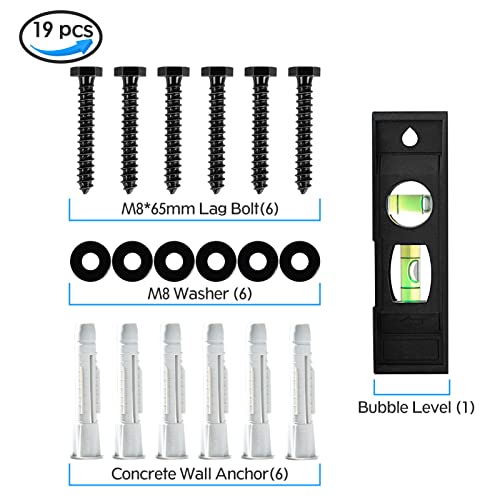 MOUNTUP Lag Bolt Kit for TV Wall Mount Comes with M8×65mm Lag Bolt & Washer for Wood Stud, Plastic Anchors for Concrete Wall, Includes Bubble Level for Easy Installation, MU0041-B