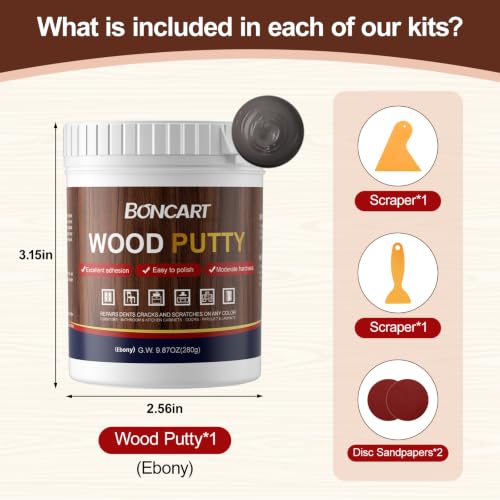 Boncart Wood Filler, 9.87 OZ Ebony Wood Putty - color: 9.87OZ Ebony