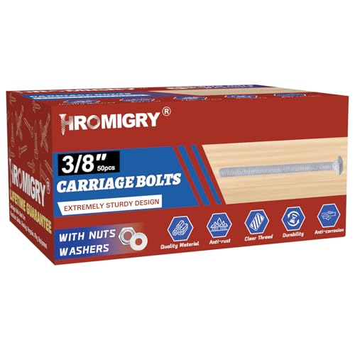 3/8" x 1-1/2" Carriage Bolts (50 PCS), Hot Dip Galvanized, Heavy Duty Round Head with Washers and Nuts - size: 3/8" x 1-1/2"
