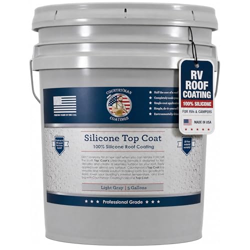 100% Silicone Roof Coating for RV & Flat Roofs, Light Gray, 4.75 Gallon - color: Gray