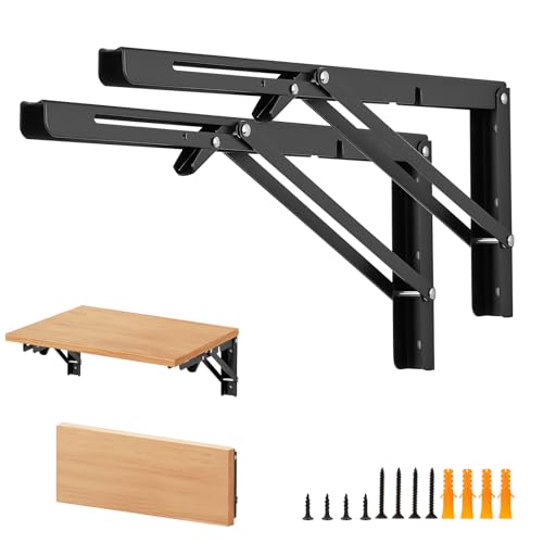 Matte Black Folding Shelf Brackets, 16 Inch, 2 Pack - size: 16 Inch