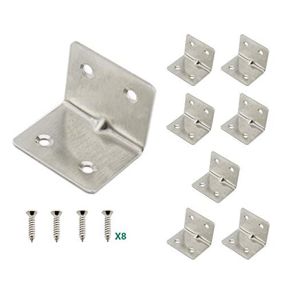 Heavy Duty Stainless Steel Corner Braces L Shape Brackets,ULIFESTAR 90 Degree Joint Right Angle Bracket Fastener for Wood Shelves Dressers Chairs with Screws 8 Pack 38 x 30mm/1.5 x 1.2'' - size: 4 Holes 38 x 30mm/1.5 x 1.2''