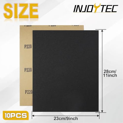 10PCS Hand Abrasive Sanding Sheets Premium Sand Paper 220 Grit Sandings Sheets 9" x 11" Sandpaper for Wood Metal Automotive Furniture Woodworking Clip-On, Hand Sanding Blocks - style: 220grit