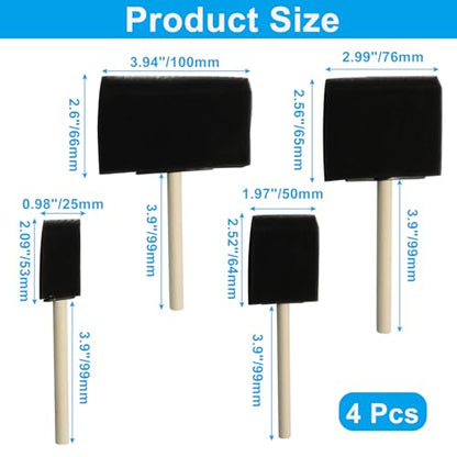 4 Pack 4 Sizes Paint Brushes, Black Sponge Paint Brush - size: 4 Sizes