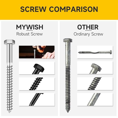 Mywish (25Sets) 1/2" x 5" Lag Bolts, 304 Stainless Steel 1/2 inch Lag Screws Bolts for Wood, Heavy Duty Hex Head with Flat Washers Bolt Kit, Bright Finish - size: 1/2 x 5"