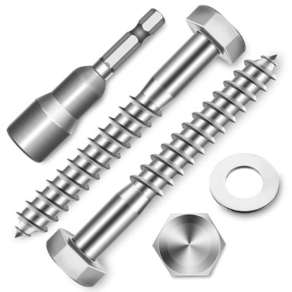 (8-Set) 1/2 x 3 Lag Screws, Stainless Steel Heavy Duty Hex Head Lag Bolts for Wood, Commercial/Industrial Grade 1/4 Bolts, Mounting Screws Bolts Kit, Bright Finish by Marysino - color: Silver, size: 1/2 x 3"