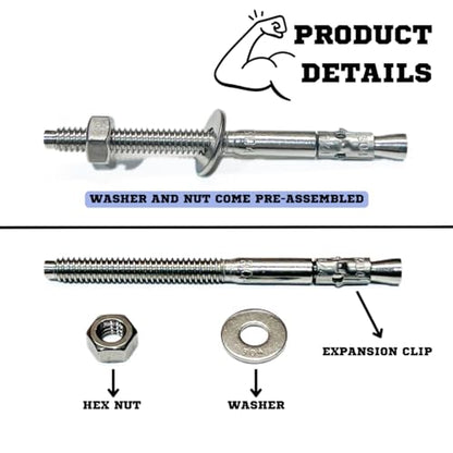 Mighty Fasteners 304 Stainless Steel Wedge Anchors 1/4" X 3-1/4" - 25 Pack - size: 1/4" X 3-1/4"