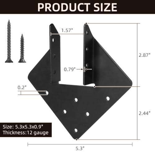 Hurricane Ties for Rafter, 12-Gauge Hurricane Tie for 2x4 Post(Inner 1.5x3.5), Heavy Duty Joist Hangers for Roofing Trusses Wood Timber Steel Connectors, Black with Screws 20 Pcs