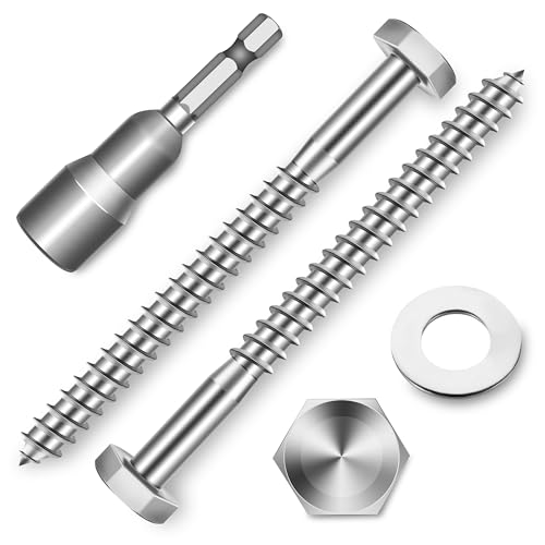 (20-Set) 1/4 x 3 Lag Screws for Wood, Stainless Steel Heavy Duty Hex Head Lag Bolts, ASME B18.2.1 Commercial/Industrial Grade Mounting Screws Bolts Kit by Marysino - color: Silver, size: 1/4 x 3"