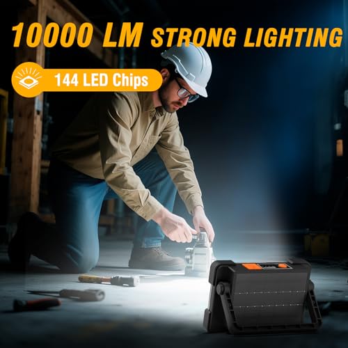 120W Solar Rechargeable 144 LED Work Light, 10000LM Flood Light - color: Black
