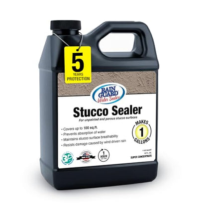 Rain Guard Water Sealers - Stucco Sealer - Penetrating Water Repellent Protection For All Porous Stucco Surfaces - Water-Based Silane/Siloxane Sealant - Clear Natural Finish - Concentrate Makes 1 Gal - style: 32 fl oz (makes 1 Gallon)