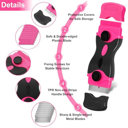 THINKWORK 2Pack Razor Blade Scraper with 20Pcs Blades - color: Pink-2pack+20pcs