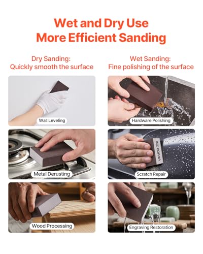 VEVOR Sanding Sponge, 4 Pcs, 60/80/120/220 Grit Assortment, Washable and Reusable Sanding Blocks for Dry & Wet Use, Coarse to Fine Sandpaper Blocks, for Polishing Drywall Wood Plastic Metal Furniture