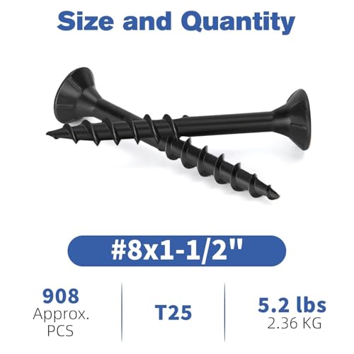 WELLOCKS #8 x 1-1/2 in Black Deck Screws, Trial Size with T25 Bit - size: #8×1-1/2", style: 5.2LBS Black