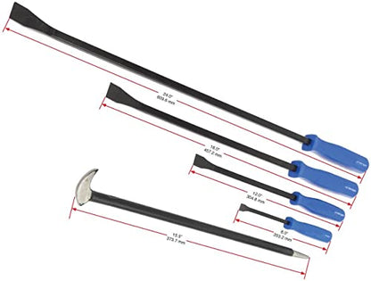 Pry Bar Set 5-Piece Heavy-Duty with Rolling Head & Chisel Tips Tech Team