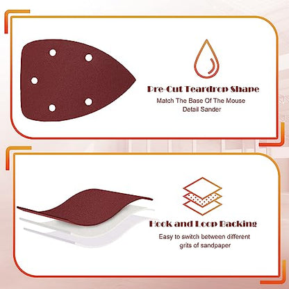 800 Grit Mouse Sander Sandpaper, Jamiikury 5 Hole Detail Sander Sandpaper Palm Sander Paper Mouse Sanding Pads Hook and Loop Sanding Sheets - Pack of 20