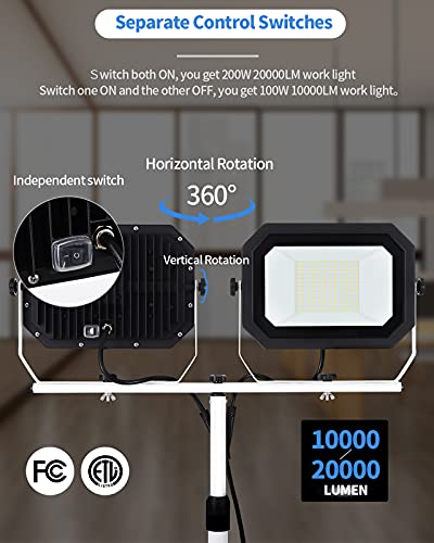 UFOND 20000 Lumen 200W LED Work Light with Stand for Garage Construction