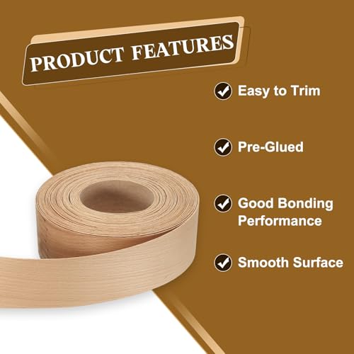 uxcell 1-1/2 Inch x 26ft Wood Veneer Edge Banding, Pre-Glued Flexible Beech Edging Strips, Iron on with Hot Melt Adhesive Wood Tape for Cabinet Repair and Furniture Restoration - size: 1-1/2 Inch x 26ft