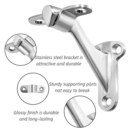 YOUEON 6 Pack 3 Inch Handrail Stair Bracket Brushed Nickel, Rust-Proof & Heavy Duty Hand Rail Brackets with Mounting Screws for Home Office Stail Support, Stairway Railing Brackets
