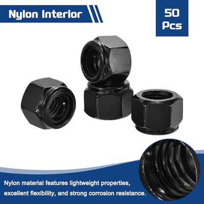 50Pcs 1/2"-13 Nylon Locking Hex Nuts 304 StainlessSteel Black - color: Black, size: 1/2"-13