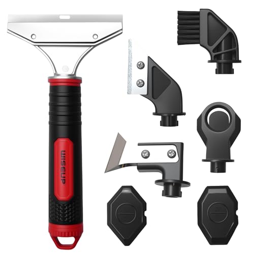 WISEUP Caulking Tool，6 in 1 Caulk Remover Tool with Grout Scraper，Brush