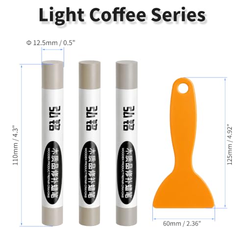 3 Colors Wood Filler Sticks, Light Coffee Series, with Scraper - color: Light Coffee Series