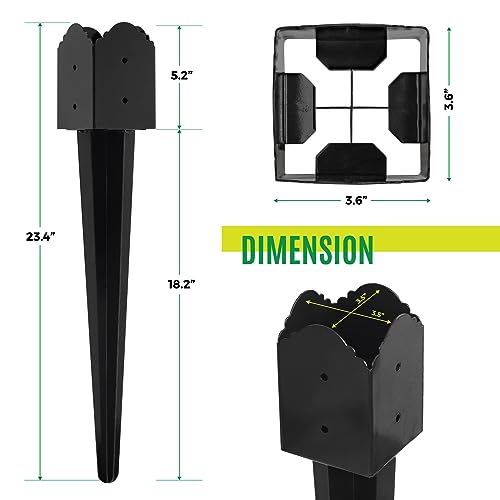 24" x4x4 Heavy Duty Fence Post Anchor Ground Spike, Black, 2-Pack,S2 - color: 2 Pack, size: 24''x4''x4'' Style B