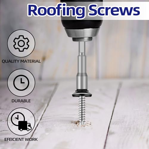 #10 x 1 Zinc Plated Steel Self Drilling Roofing Screws, Hex Head Self Tapping Screws with EPDM Washer, Black Head, 100 PCS - color: Black, size: #10 x 1"