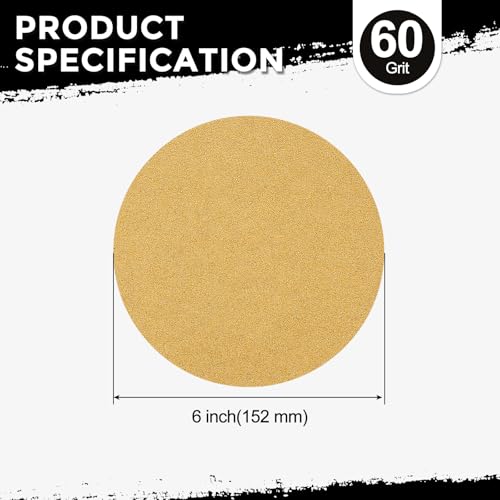 50Pcs Sanding Discs 6In 60Grit Hook and Loop Sandpapers Yellow - color: Yellow, size: 6 Inch(60 Grit)