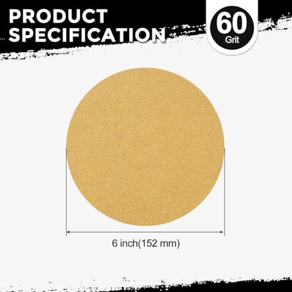50Pcs Sanding Discs 6In 60Grit Hook and Loop Sandpapers Yellow - color: Yellow, size: 6 Inch(60 Grit)