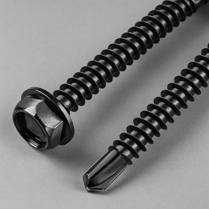 #10 x 3/4 Inch Self Drilling Screws, (58pcs) 0.5 lbs Black Self Tapping Screws for Metal, 410 Stainless Steel Hex Washer Head Sheet Metal Screw - color: Black 0.5lb Per Box, size: #10x3/4"
