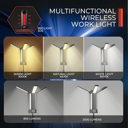 Rechargeable Work Light with Stand, Magnetic Base, Hook & Tripod (Middle) - color: Black Middle Rechargeable Work Light with Tripod
