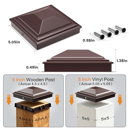 SIEDiNLAR 5x5 Post Caps Brown 6 Pack, Fence Post Covers Outdoor Waterproof - color: Brown, size: 5x5in, 6 Pack