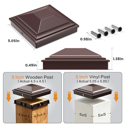 SIEDiNLAR 5x5 Post Caps Brown 24 Pack, Fence Post Covers Outdoor Waterproof - color: Brown, size: 5x5in, 24 Pack
