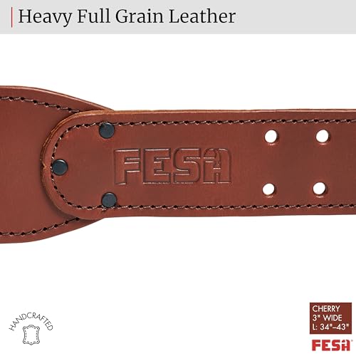 FESA Men's Leather Tool Belt - Handcrafted Top Grain Leather Tool Pouch Belt for Carpenters & Other Trade Professionals - color: Cherry - 3" Wide - L