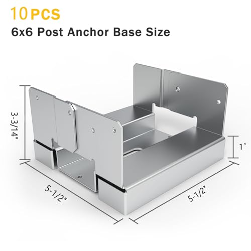 10 Pcs 6x6 Post Anchor Base Adjustable Wood Post Brackets - size: 6 x 6