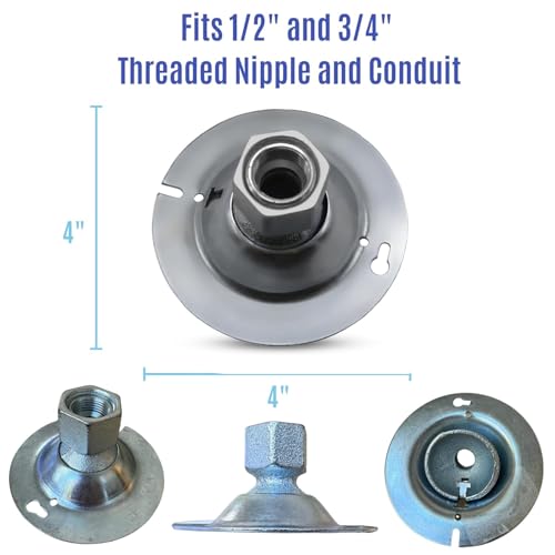 COREX 25-Pack 4" Round Swivel Fixture Hanger Cover for Round Electrical Boxes - Fits 1/2" and 3/4" Threaded Nipple and Conduit - Malleable Iron Swivel Hub with Steel Cover and Reducing Bushing - size: 25 Pack - Round Box