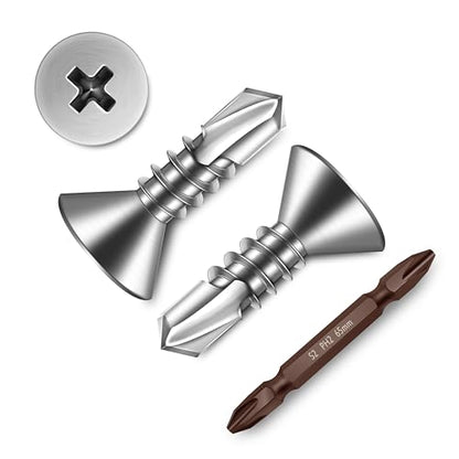 Mywish (500Pcs) #10 x 1/2" Self Tapping Screws for Metal, Flat Phillips Head 410 Stainless Steel Sheet Metal Screws, Self Drilling Mouting Screws for Metal Plastic & Wood - size: #10 x 1/2"