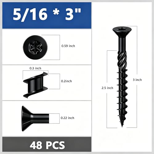 Wensilon 5/16 * 3" Black Deck Screws (1pcs) 2lbs 8x75mm - color: Black, size: 5/16*3"