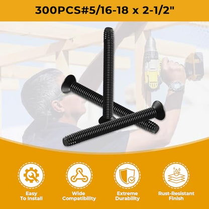 5/16-18 x 2-1/2" Trailer Deck Screws,Flat Head Floorboard Screws (300pcs) - size: #5/16-18 x 2-1/2"