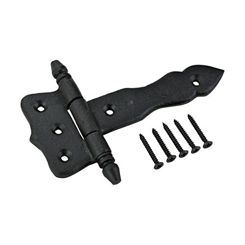 Renovators Supply Manufacturing Pack of 6 Shed Door Hinge 5 in. Black Wrought Iron Antique Style Decorative Flush Mount Cast Iron Barn Door Shed Hinge with Mounting Hardware - size: Pack of 6