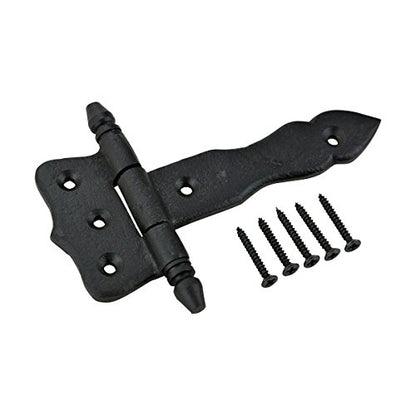 Renovators Supply Manufacturing Pack of 6 Shed Door Hinge 5 in. Black Wrought Iron Antique Style Decorative Flush Mount Cast Iron Barn Door Shed Hinge with Mounting Hardware - size: Pack of 6