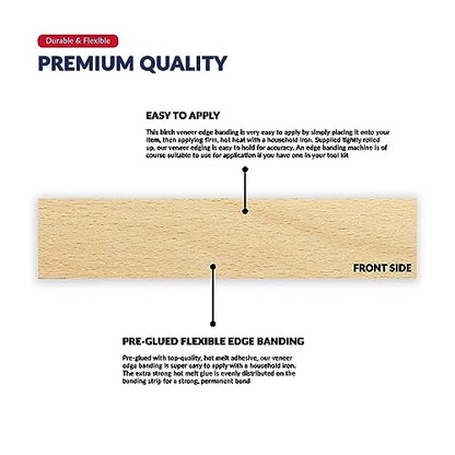 Birch Edge Banding 1-1/2 inch x 25 feet Wood Veneer Pre Glued Adhesive Edging Trim Band Tape Iron On Flexible Strip Roll Laminate Cabinate Countertop Furniture Shelf MDF Board Paintable Edgebanding - size: 1-1/2 in x 25 ft