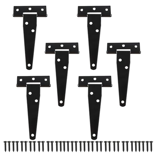 TamBee 6 Pcs 4 Inch T-Strap Light Duty Barn Door Hinges for Shed Gate - size: 4inch