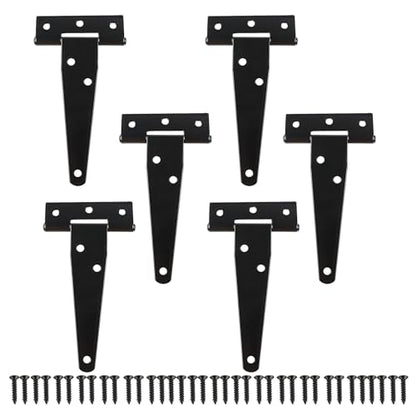 TamBee 6 Pcs 4 Inch T-Strap Light Duty Barn Door Hinges for Shed Gate - size: 4inch