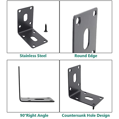4PCS L Bracket Corner Brace, ULIFESTAR Stainless Steel Heavy Duty Black Corner Bracket,90 Degree Joint Right Angle Bracket,Metal L Brackets for Wood Furniture Bedframe Cabinet Drawer Chair with Screws - size: 70x70x1.8mm/2.8x2.8x0.1'' 8+2 Holes